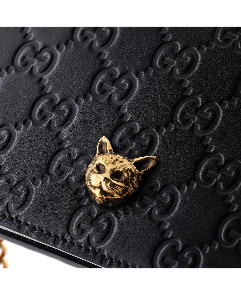 Pre-Owned Gucci Crystal Cat Wallet on Chain Guccissima Leather