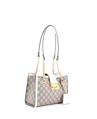 Pre-Owned Gucci Small Padlock Chain Tote Gg Coated Canvas with Leather