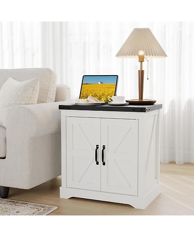 gaomon Farmhouse End Table with Charging Station - Rustic Nightstand with 2 Outlets & 2 Usb Ports, Adjustable Shelves Storage Cabinet