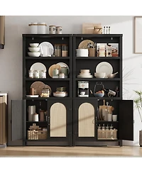 gaomon 70'' farmhouse bookshelf with door, three levels of open storage, floor standing display shelves and bookcase for home organization.