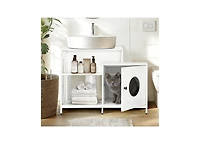 Zeus and Ruta Hidden Litter Box Enclosure with Divider for Bathroom White Indoor Cat House Furniture for Large Cats