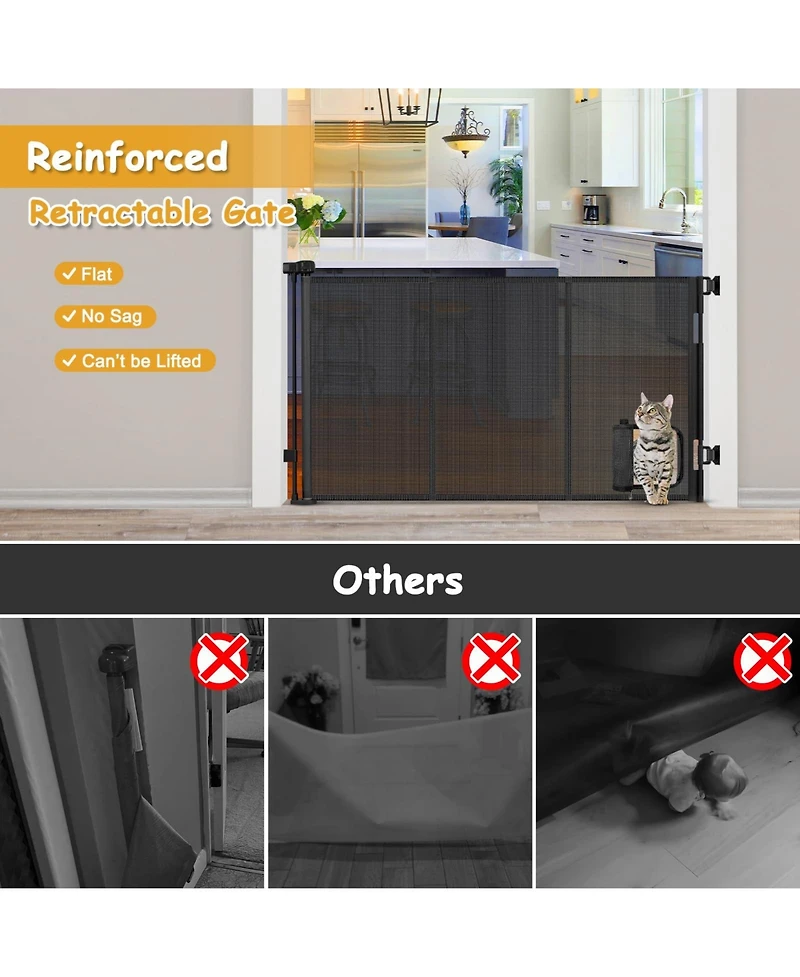 Aronkl Retractable Pet Gate with Cat Door Mesh Dog for Indoor Outdoor Use