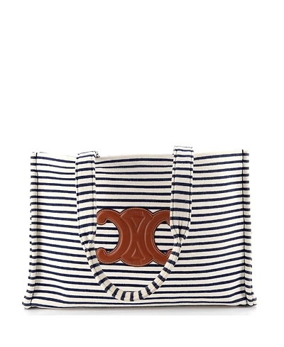 Pre-Owned Celine Large Cabas Thais Tote Triomphe Striped Canvas