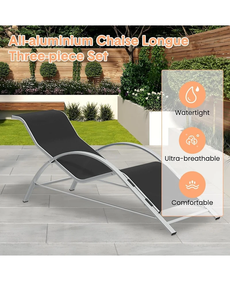 gaomon Outdoor Patio Chaise Lounge Set of Pool Lounge Chairs with Arm & Side Table, Beach Sunbathing Lawn Aluminum Chairs