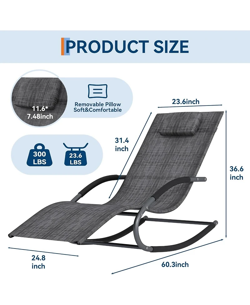 gaomon Outdoor Lounge Chair, Adjustable Patio Chaise Lounge with Pillow 2 Pcs, All-Weather Steel Frame and Breathable Mesh