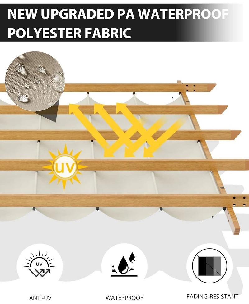 gaomon 10x13 Ft Retractable Outdoor Pergola with Canopy and Side Mesh, Upgraded Wood-Grain Aluminum Pergola, Modern Pavilion for Backyard, Patio