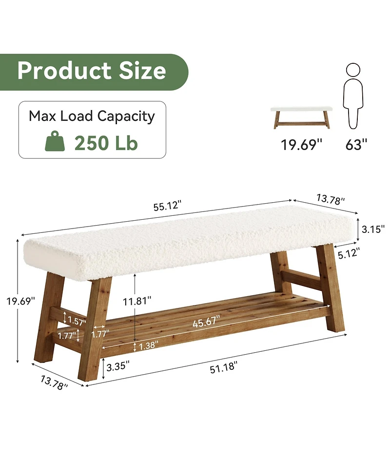 Tribesigns Upholstered Entryway Bench, 2-Tier Solid Wood Shoe Bench with Cushion and Storage, Modern End of Bed Seating