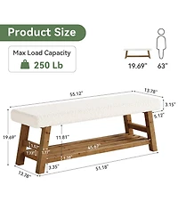 Tribesigns Upholstered Entryway Bench, 2-Tier Solid Wood Shoe Bench with Cushion and Storage, Modern End of Bed Seating