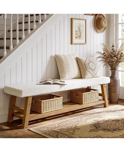 Tribesigns Upholstered Entryway Bench, 2-Tier Solid Wood Shoe Bench with Cushion and Storage, Modern End of Bed Seating