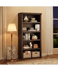 gaomon 67" Tall 5-Tier Wooden Farmhouse Bookcase with Storage, Modern Bookshelf