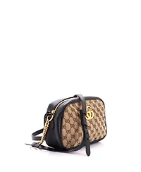 Pre-Owned Gucci Small Gg Marmont Shoulder Bag Diagonal Quilted Gg Canvas with Leather
