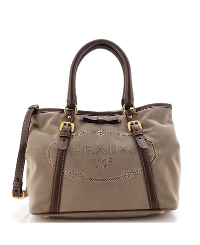 Pre-Owned Prada Medium Logo Convertible Tote Canvas with Leather