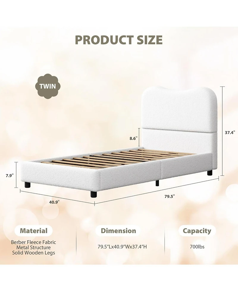 gaomon Boucle Upholstered Cloud Bed Frame with Headboard and Slat Support