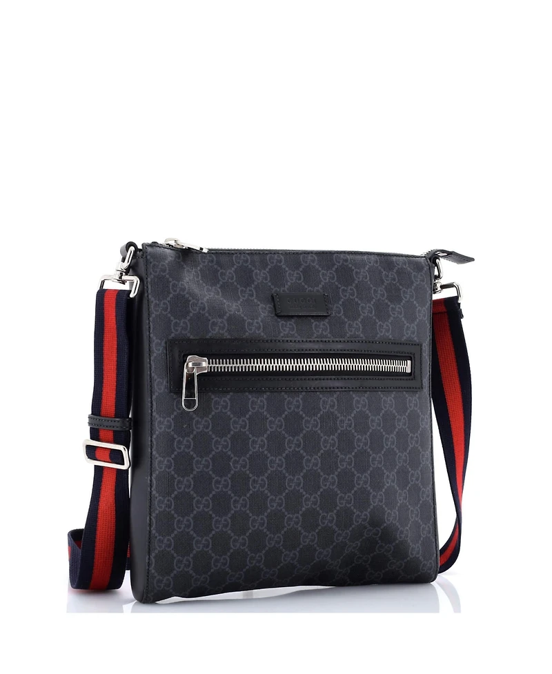 Pre-Owned Gucci Medium Web Strap Front Zip Messenger Bag Gg Coated Canvas