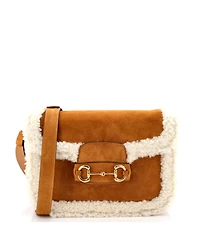 Pre-Owned Gucci Small Horsebit 1955 Shoulder Bag Suede with Shearling