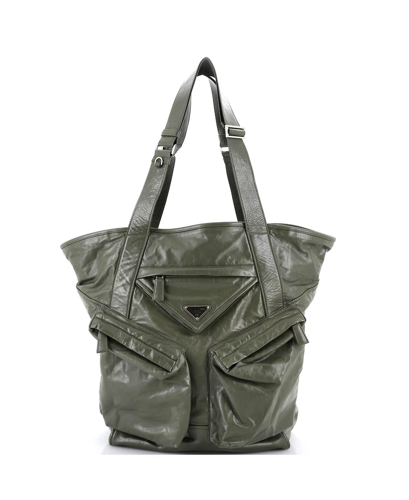 Pre-Owned Prada Tall Triple Front Pocket Tote Leather