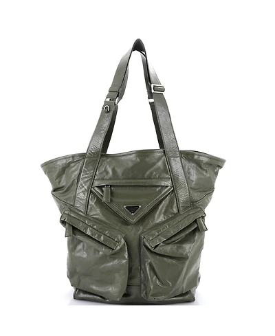 Pre-Owned Prada Tall Triple Front Pocket Tote Leather