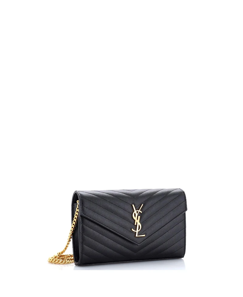 Pre-Owned Saint Laurent Medium Classic Monogram Wallet on Chain Matelasse Chevron Leather