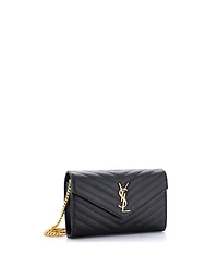 Pre-Owned Saint Laurent Medium Classic Monogram Wallet on Chain Matelasse Chevron Leather