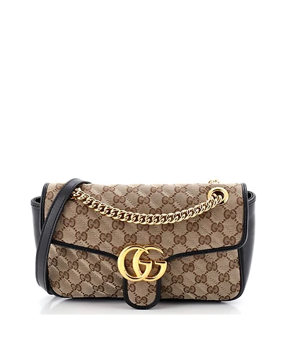 Pre-Owned Gucci Small Gg Marmont Flap Bag Diagonal Quilted Gg Canvas with Leather