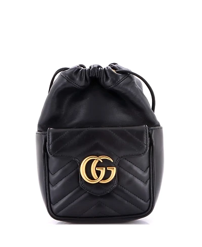 Pre-Owned Gucci Mini Gg Marmont Front Pocket Bucket Bag Matelasse Leather