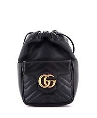 Pre-Owned Gucci Mini Gg Marmont Front Pocket Bucket Bag Matelasse Leather