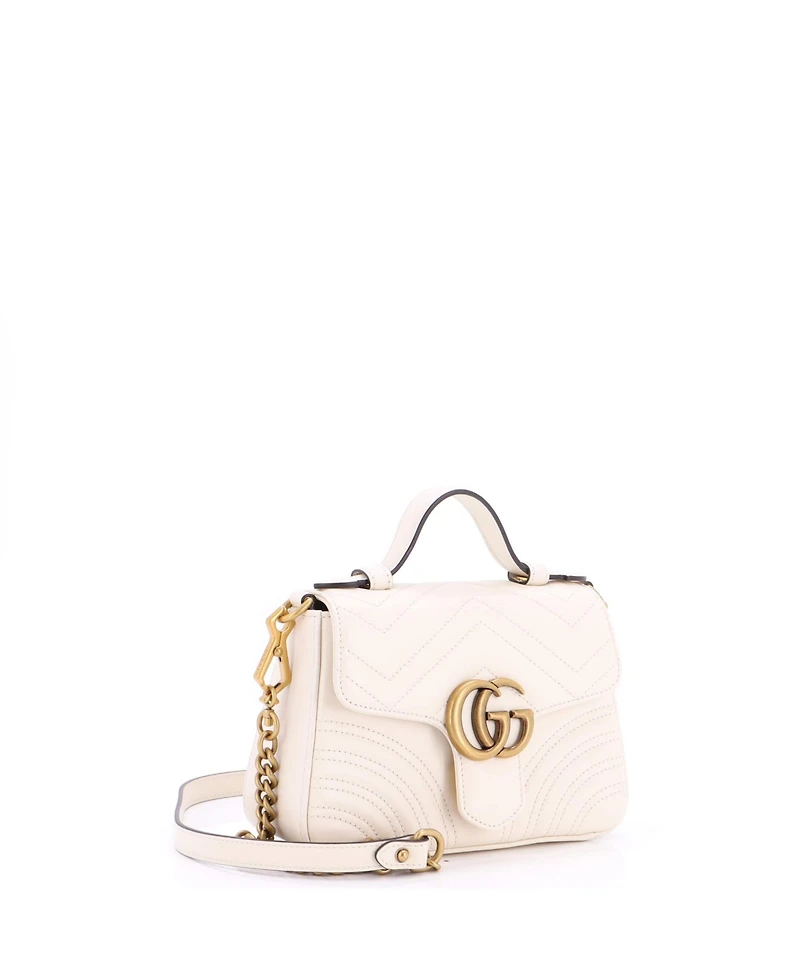Pre-Owned Gucci Mini Gg Marmont Top Handle Flap Bag Matelasse Leather