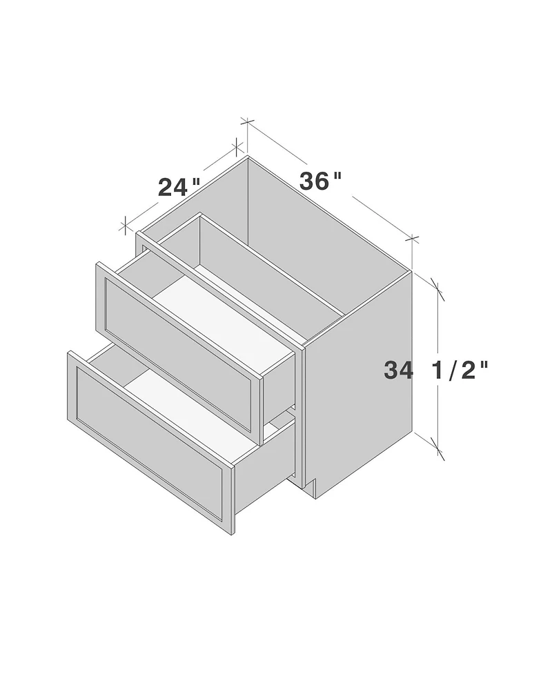 Boyel Living 2 Drawer Base Cabinet with Full Overlay Hdf Doors and Dovetail Drawers