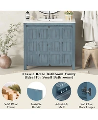 Sillysis 36" Retro Bathroom Vanity with Ceramic Sink, Solid Wood Frame and Soft Close Doors, Spacious Storage Cabinet for Modern Bathrooms.