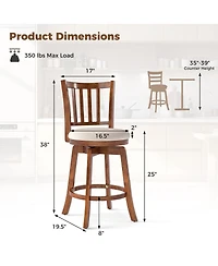 Gymax 25'' Swivel Counter Barstools Set of 4 w/Backrest and Upholstered Seat Footrest