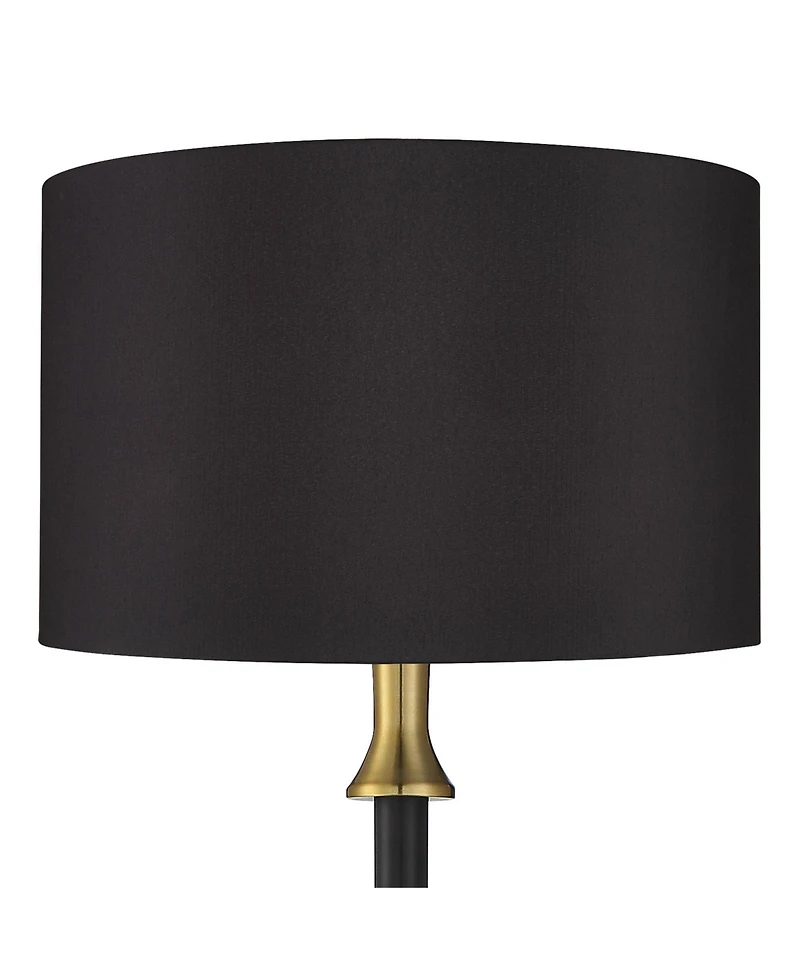 Possini Euro Design Burbank Mid Century Modern Art Deco 70" Tall Floor Lamp with Dimmer Round Riser Brass Drum Shade for Living Room