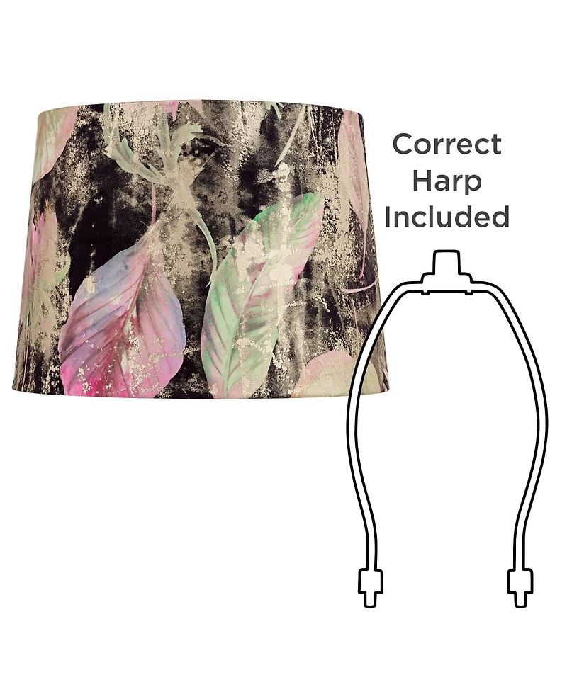 Springcrest 13" Top x 15" Bottom x 11" High x 11" Slant Print Lamp Shade Replacement Drum Leaves Spider Harp Finial