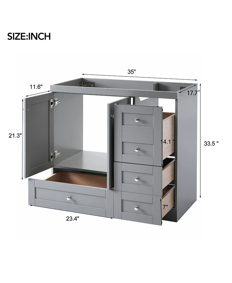Sillysis 36 Inch Shaker Bathroom Vanity Cabinet, Mdf Storage with Soft Close Drawers and Doors for Small Spaces.