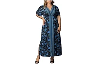 Kiyonna Plus Size Wanderlust Border Print Maxi Dress