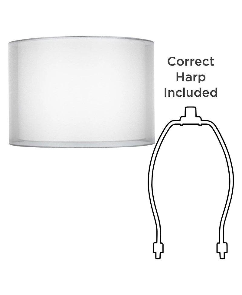 Springcrest Set of 2 Hardback Double Drum Lamp Shades Silver Sheer Medium 16" Top x 16" Bottom x 11" High Spider Harp and Finial