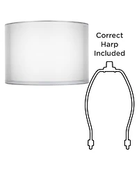 Springcrest Set of 2 Hardback Double Drum Lamp Shades Silver Sheer Medium 16" Top x 16" Bottom x 11" High Spider Harp and Finial