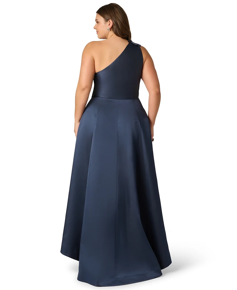 Adrianna Papell Plus Mikado High-Low One-Shoulder Ball Gown