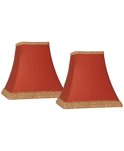 Springcrest Set of 2 Square Lamp Shades Rust Small 5" Top x 9" Bottom x 10" High Spider with Replacement Harp and Finial Fitting