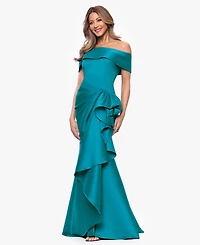 Xscape Women's Mikado Off-The-Shoulder Ruffle Ball Gown