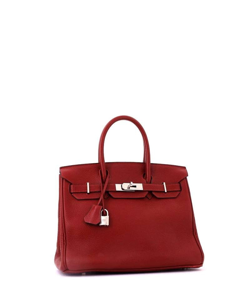 Pre-Owned HERMES Birkin 30 Handbag Red Clemence with Palladium Hardware
