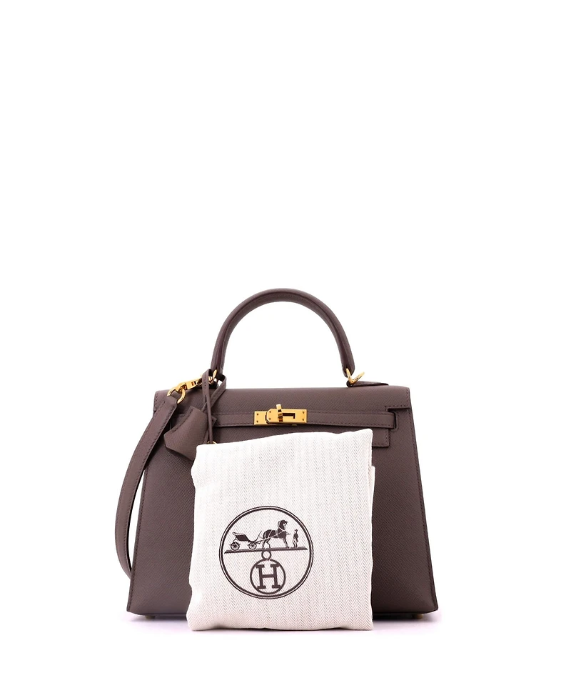 Pre-Owned HERMES Kelly 25 Handbag Grey Epsom with Gold Hardware