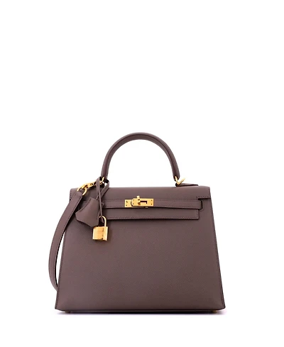 Pre-Owned HERMES Kelly 25 Handbag Grey Epsom with Gold Hardware