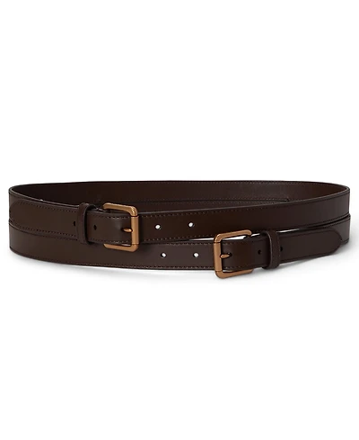 Lauren Ralph Women's Leather Double-Buckle Stacked Wide Belt