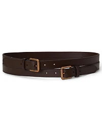 Lauren Ralph Women's Leather Double-Buckle Stacked Wide Belt
