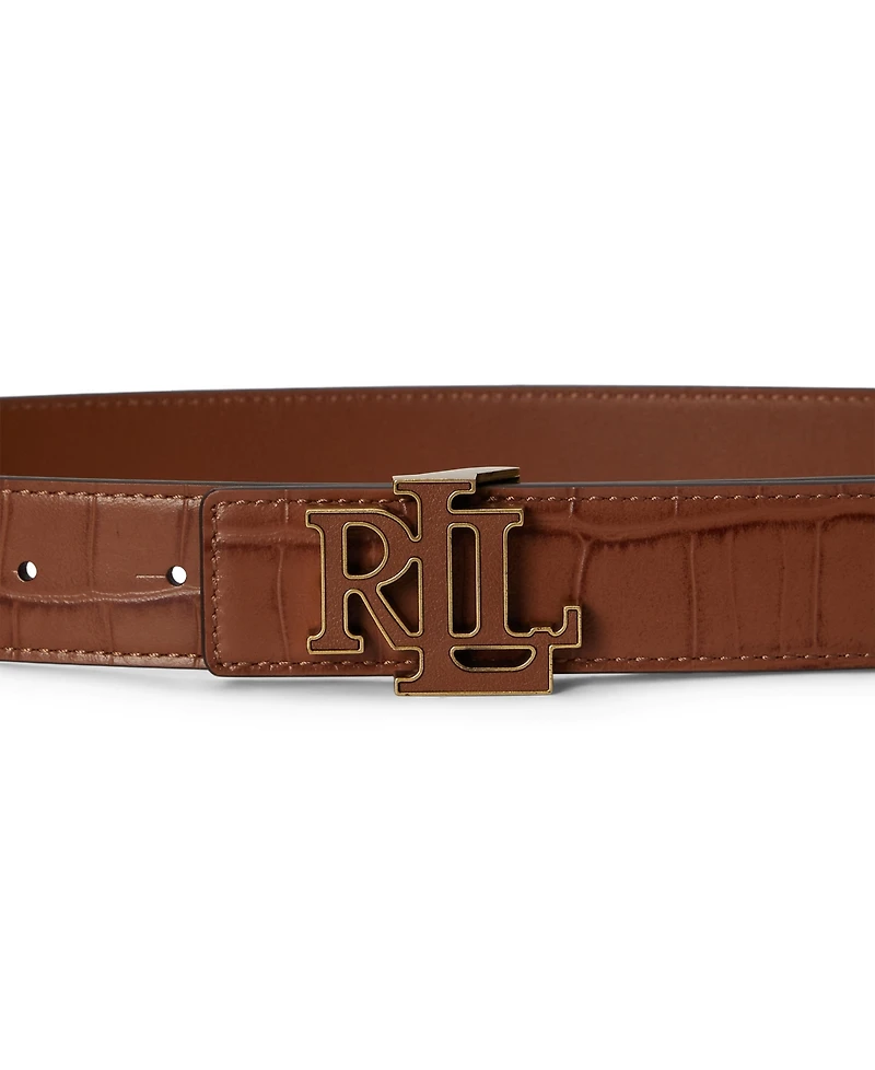Lauren Ralph Reversible Croc-Embossed Leather Belt