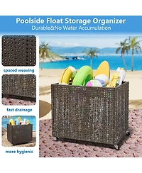 gaomon Poolside Rattan Storage Organizer, Pool Float Storage Holder with Mesh Rolling for Pool Noodles, Toys, Floats, Balls