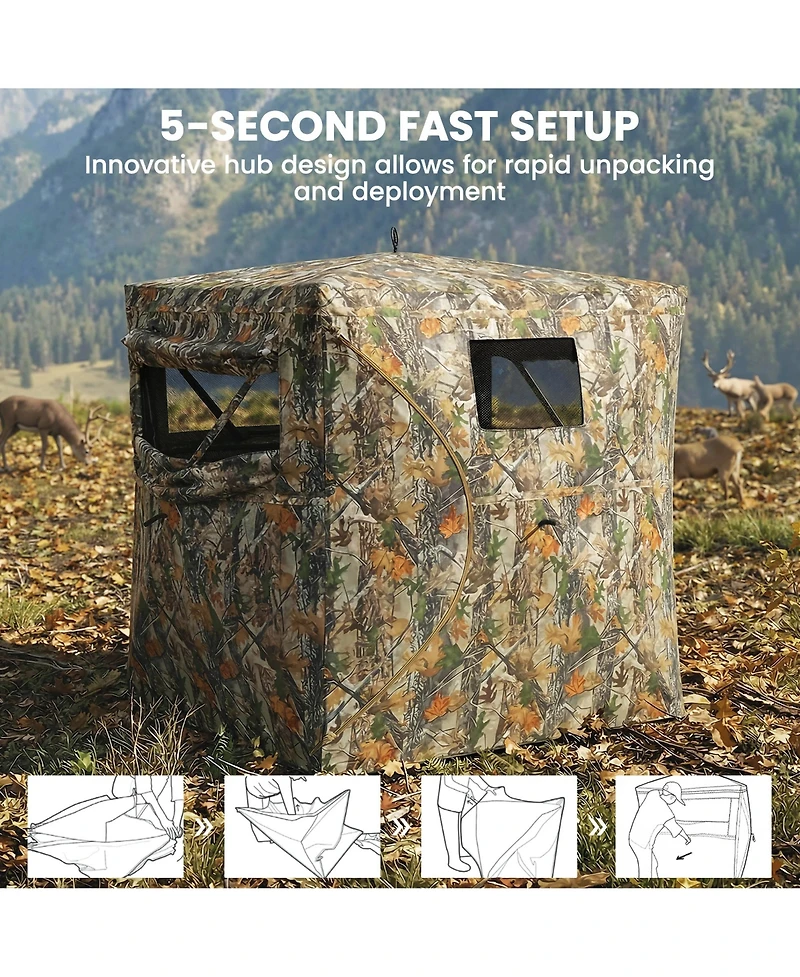 Outsunny Hunting Blind for 2 Person, Pop Up Blind with 270-Degree View