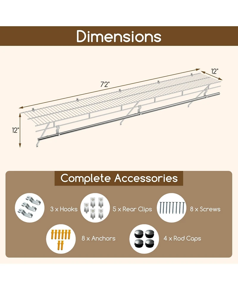 Sugift Closet Shelves Wall Mounted with Hanging Rod for Laundry Room
