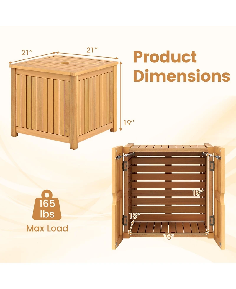 Gouun Acacia Wood Patio Side Table with Storage Box and 2.3 in Umbrella Hole, 21 x 21 in