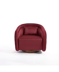 Boyel Living Swivel Accent Chair 360 Degree Velvet Barrel Chair Pumpkin Shaped Brown Rubberwood Base